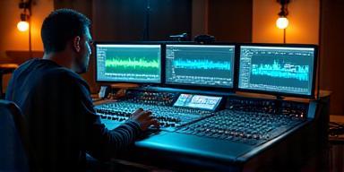 Engenheiro trabalhando em edição de áudio digital