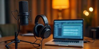 Mesa de gravação de podcast profissional